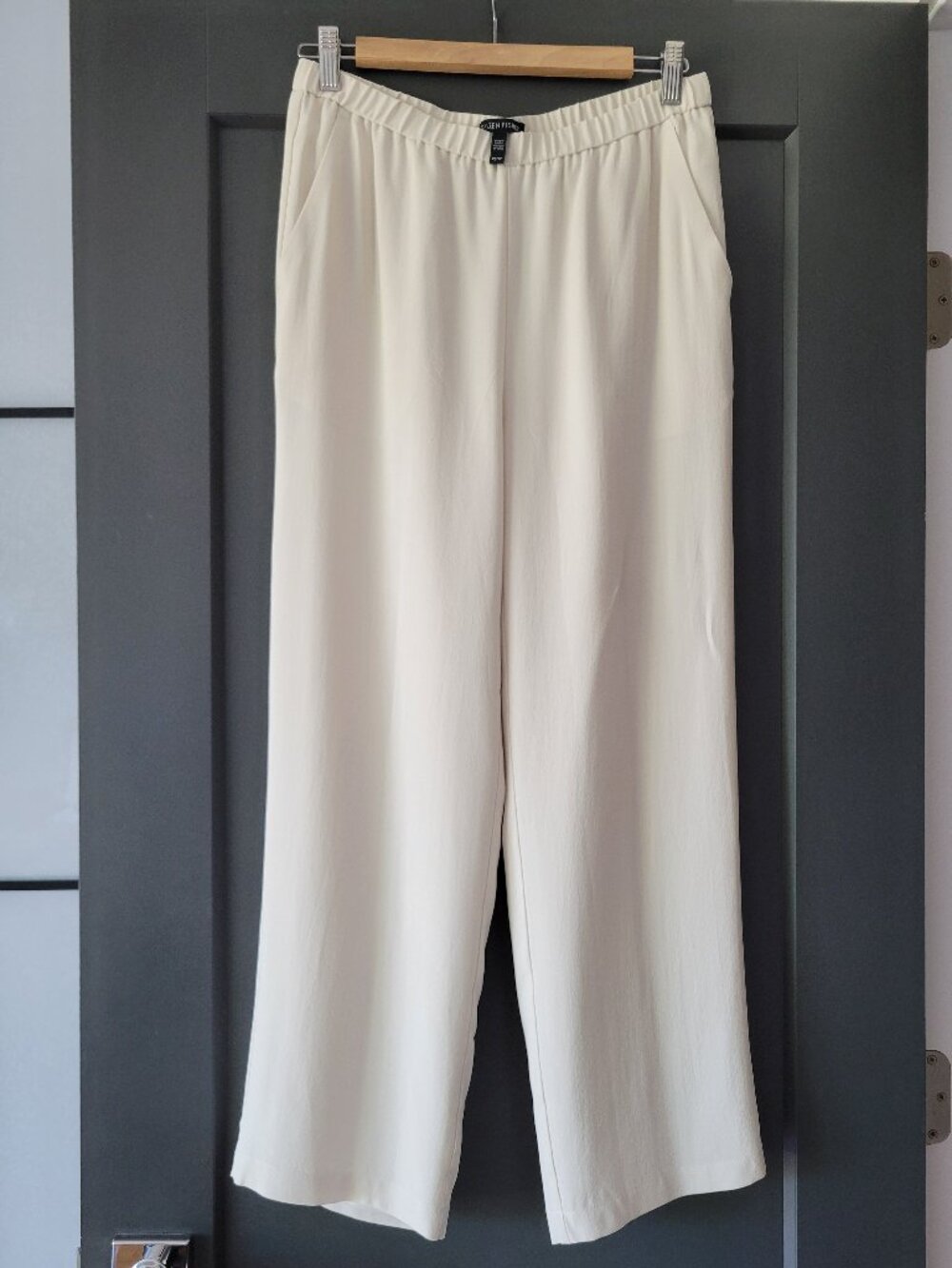 Eileen Fisher Slouchy Ankle Pants in Bone Silk Georgette Pull-on  NWOT! XS